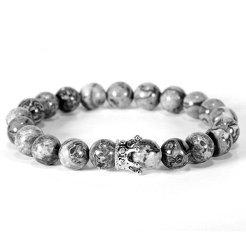 Copper Inlaid Zircon Crown Natural White Turquoise Bracelet