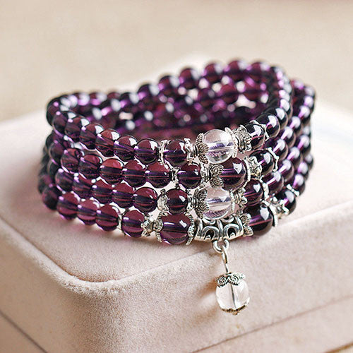 2021 Nueva 6mm Piedra de Cristal de Amatista 108 Granos de Rezo Budista Mala Pulsera Collar C6TY