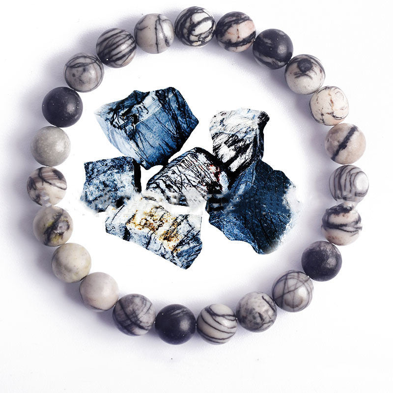 Hand Polished 8mm Natural Round Stone Beads Unisex Vintage Bracelet