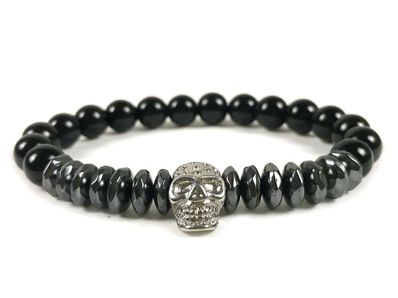 Natural Color-preserving Black Gallstone Stainless Steel Skull Northskull Bracelet