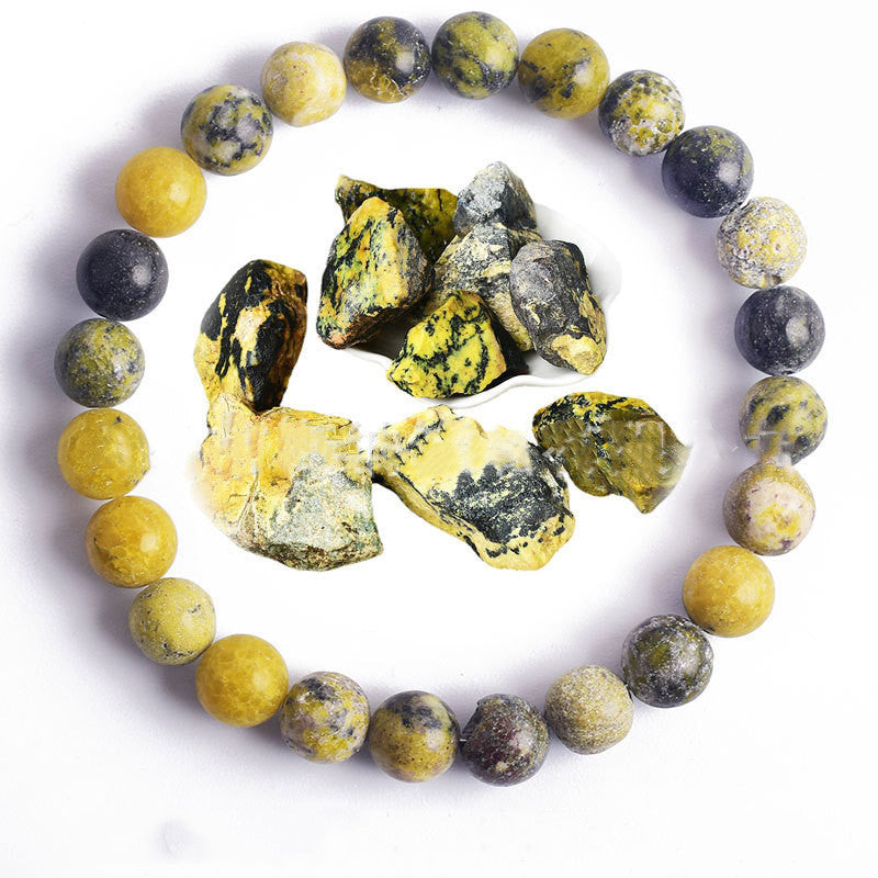 Hand Polished 8mm Natural Round Stone Beads Unisex Vintage Bracelet