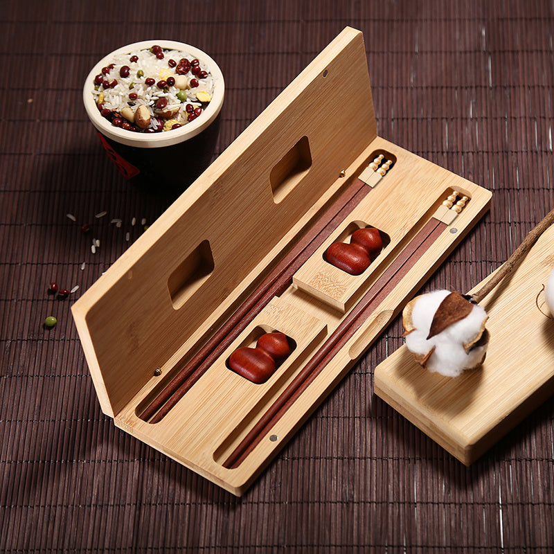 Chinese Mahogany Chopsticks Lettering Solid Wood Box Set Gift Chopsticks Custom Gift Box Wedding Lettering Public Chopsticks Birthday Gift