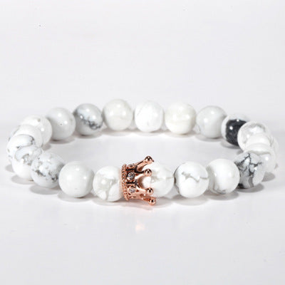 Copper Inlaid Zircon Crown Natural White Turquoise Bracelet
