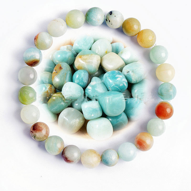 Hand Polished 8mm Natural Round Stone Beads Unisex Vintage Bracelet