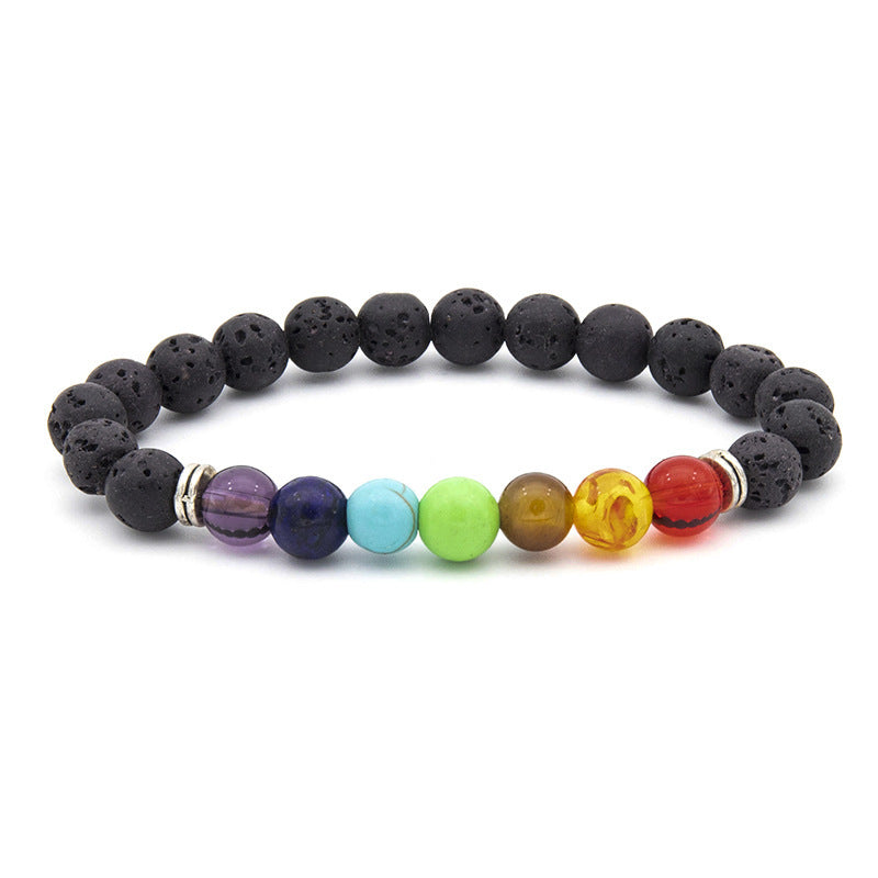 Hand Beaded Men's Natural Volcanic Stone Colorful Bracelet