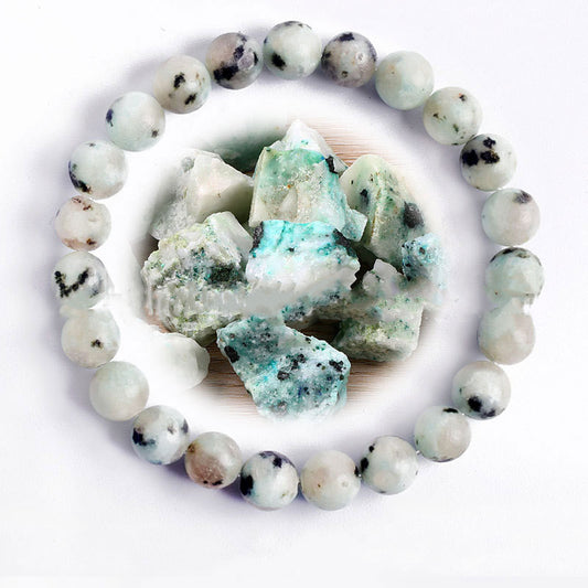 Hand Polished 8mm Natural Round Stone Beads Unisex Vintage Bracelet