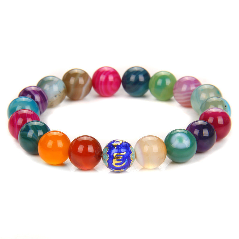 Male Enamel Beads Colorful Agate Stone Bracelet