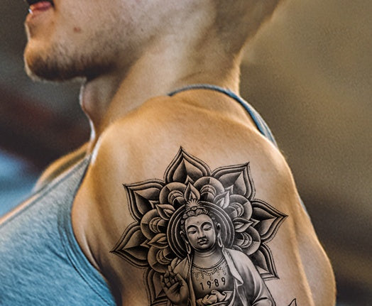 Buddha Statue Series Tattoo Sticker Flower Arm Tattoo Sticker