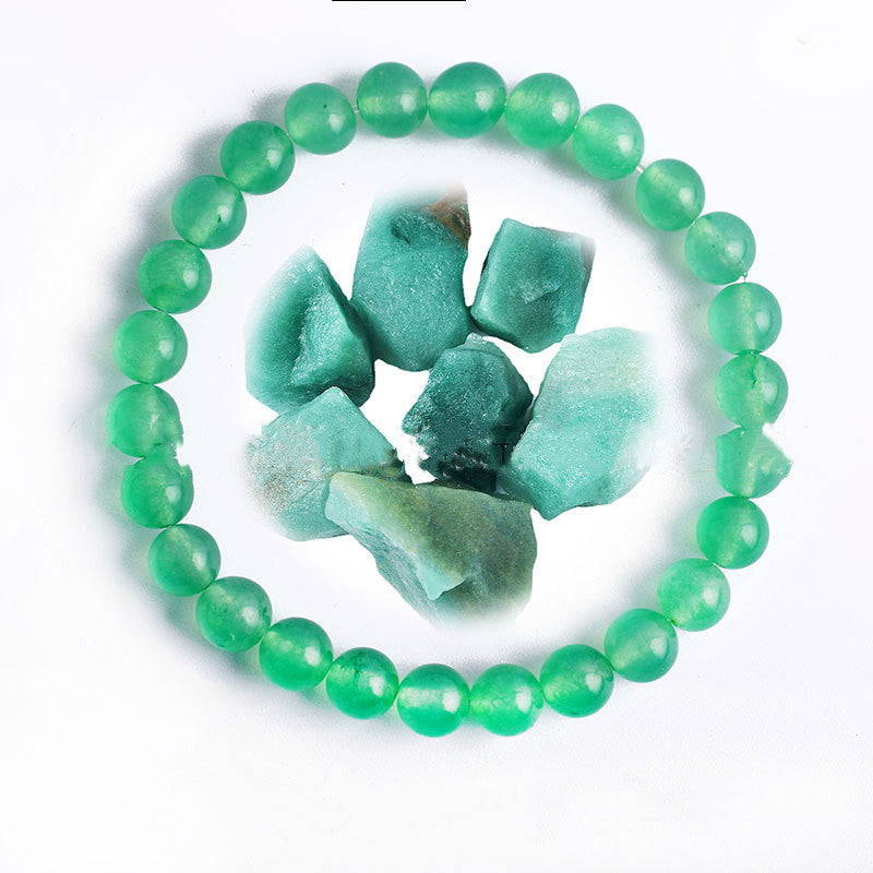 Hand Polished 8mm Natural Round Stone Beads Unisex Vintage Bracelet
