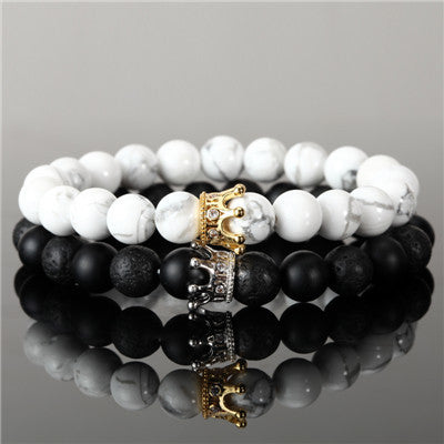 Copper Inlaid Zircon Crown Natural White Turquoise Bracelet