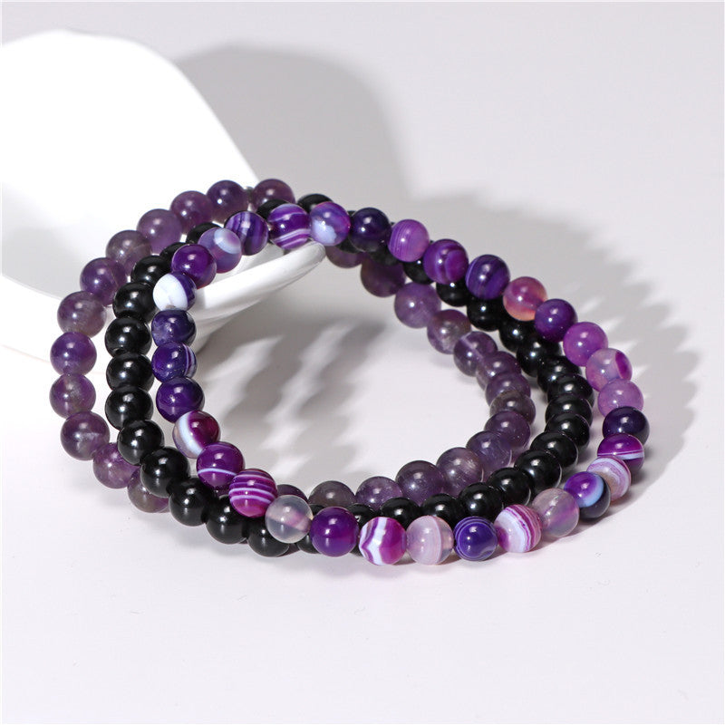 Natural Agate Stone Combination Set Elastic Bracelet
