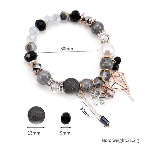 Black And White Crystal Mixed Bead Geometric Pendant Fashion All-match Jewelry