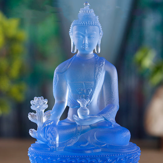 Glazed Pharmacist Buddha Statue Base Heightened Resin Ornament