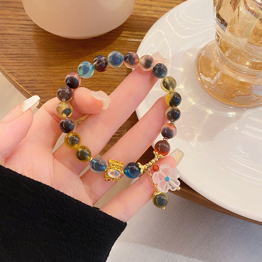 Colorful Candy Heart Agate Bead Flower Bracelet Light Luxury Minority Design Bracelet