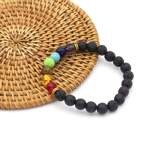Hand Beaded Men's Natural Volcanic Stone Colorful Bracelet