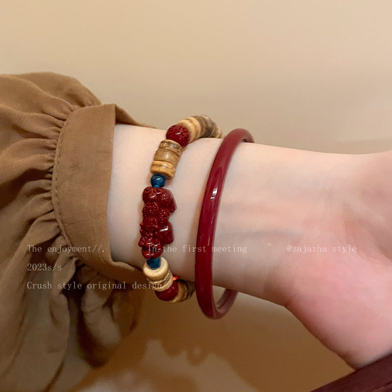 Coconut Shell Cinnabar Beaded Vintage Temperament Bracelet