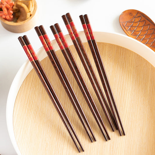 Angler Fish Red Sandal Wood Chopsticks Exquisite Pattern