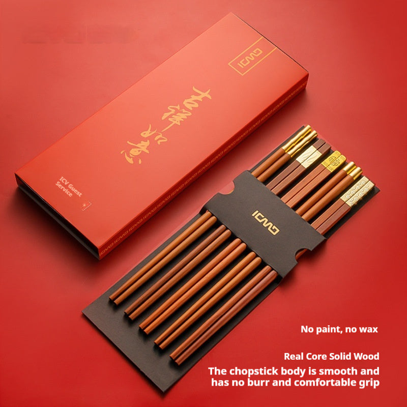 Red Sandalwood Divided Meal Chopsticks Sets
