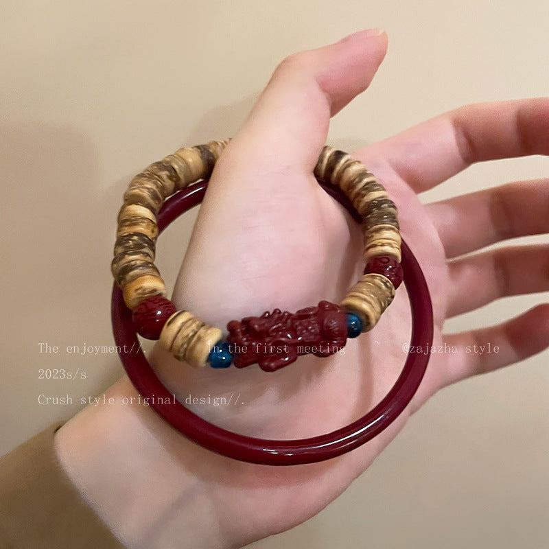 Coconut Shell Cinnabar Beaded Vintage Temperament Bracelet