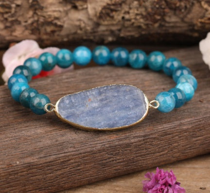 Natural Blue Crystal Disc Bead Cuff Bracelet For Women