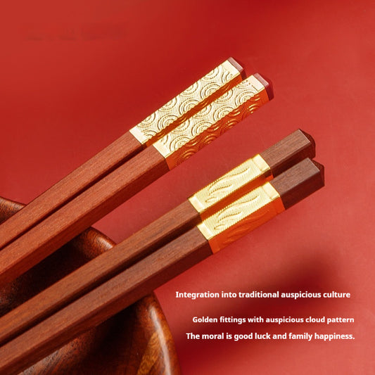 Red Sandalwood Divided Meal Chopsticks Sets