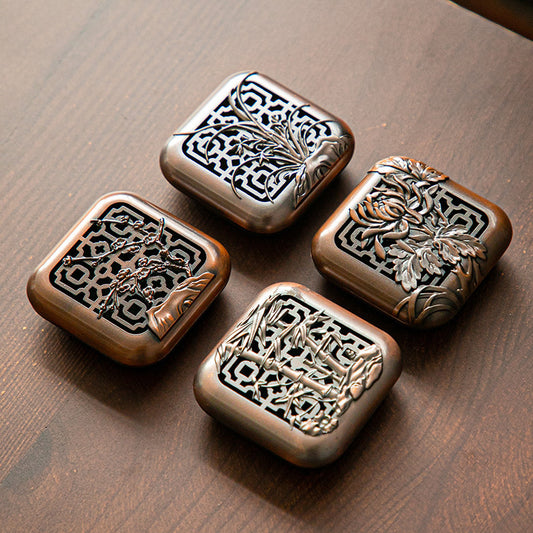Copper Alloy Hollow Antique Mini Sandalwood Stove Tea Ceremony Utensils