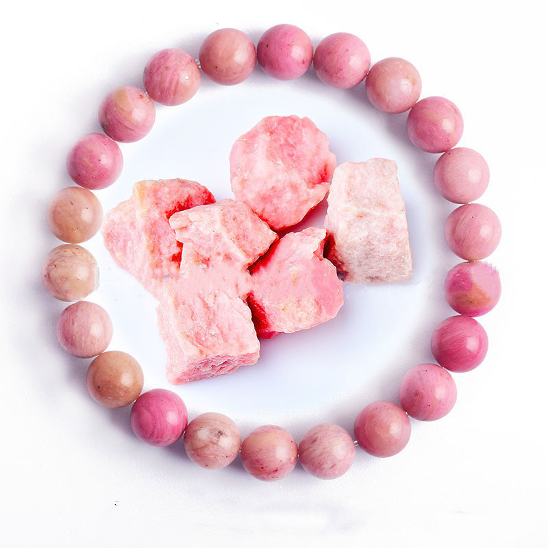 Hand Polished 8mm Natural Round Stone Beads Unisex Vintage Bracelet