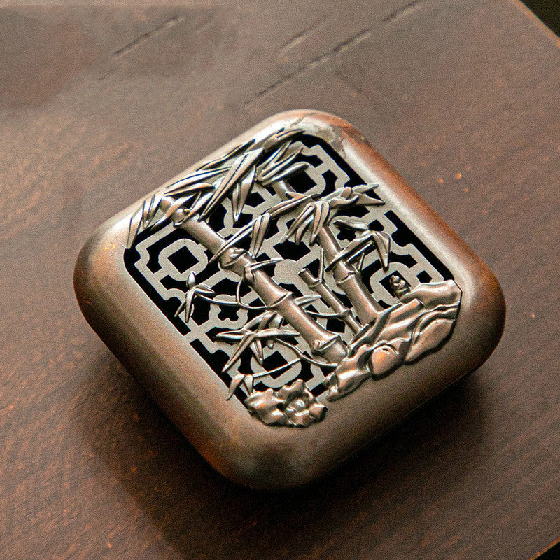 Copper Alloy Hollow Antique Mini Sandalwood Stove Tea Ceremony Utensils