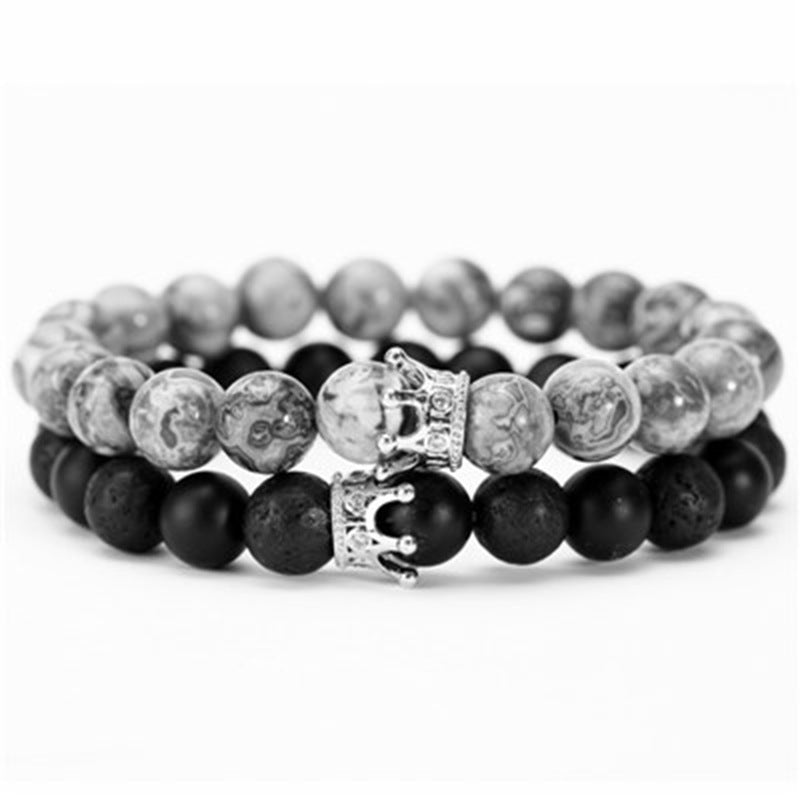 Copper Inlaid Zircon Crown Natural White Turquoise Bracelet