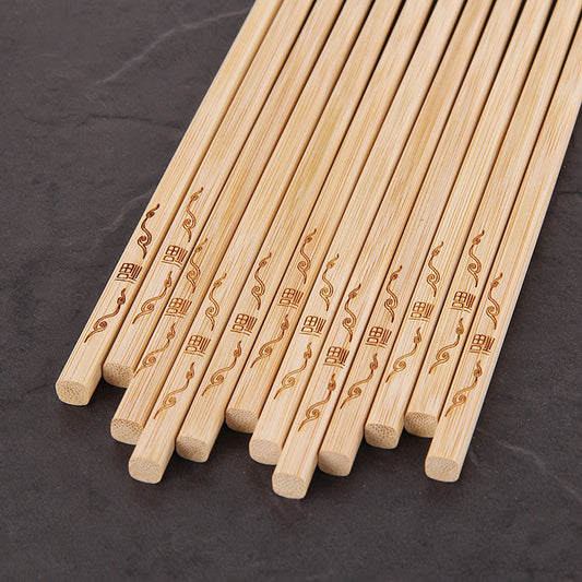Bamboo Chopsticks Carved Carbonized Chopsticks Set Hotel Household Unpainted Bamboo Chopsticks