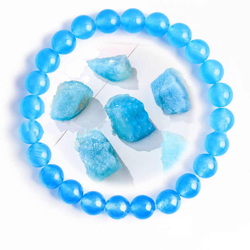 Hand Polished 8mm Natural Round Stone Beads Unisex Vintage Bracelet