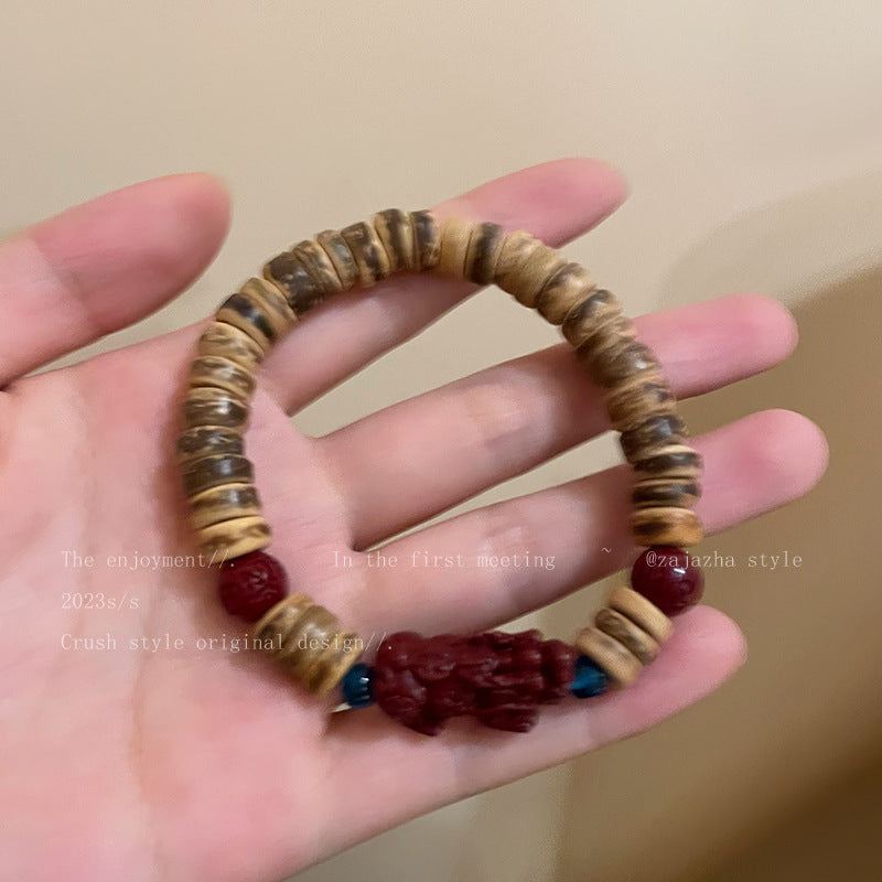 Coconut Shell Cinnabar Beaded Vintage Temperament Bracelet