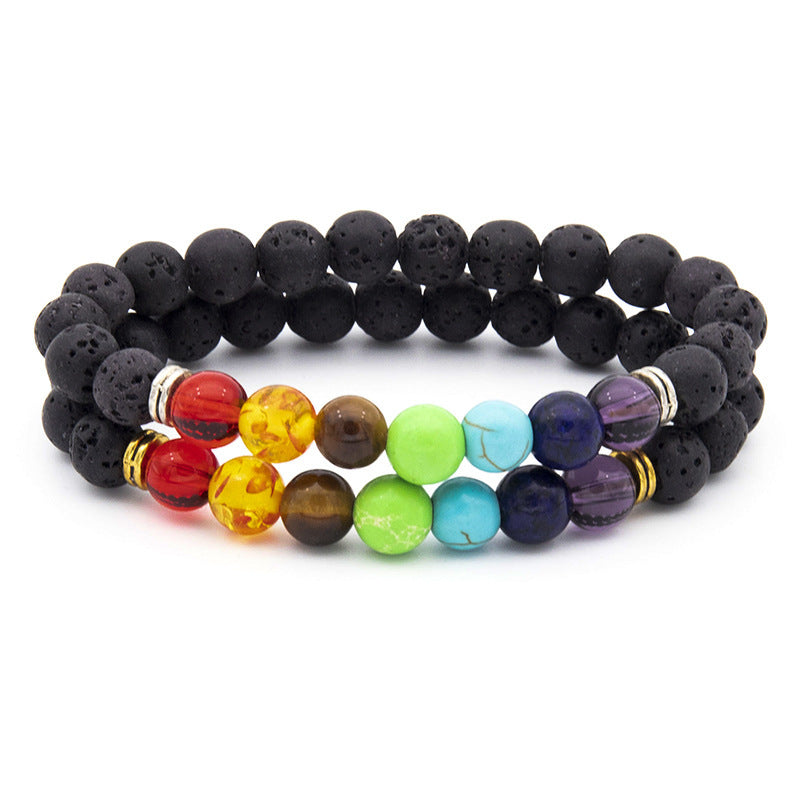 Hand Beaded Men's Natural Volcanic Stone Colorful Bracelet