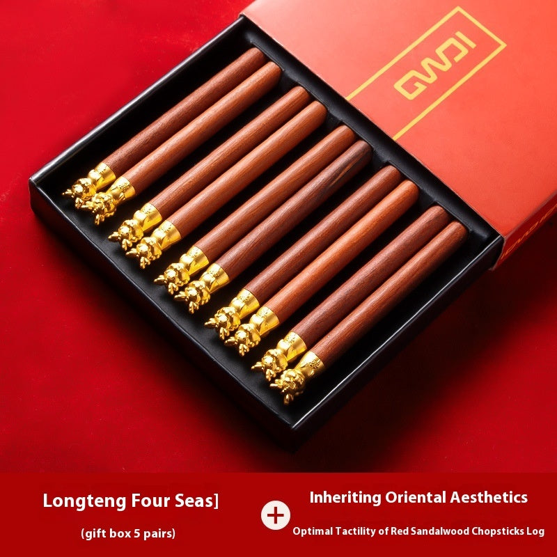 Red Sandalwood Divided Meal Chopsticks Sets