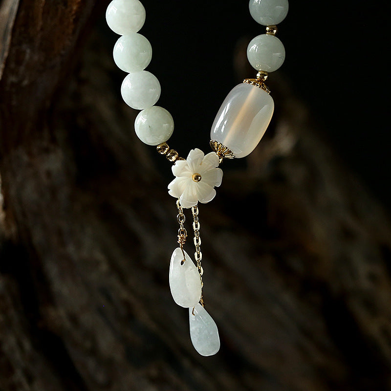Original Natural Jade Bracelet 14K Gold Wrapped Shell Flower