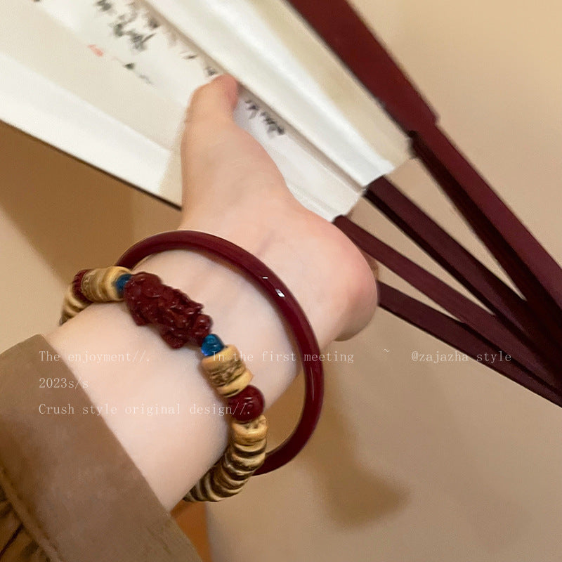 Coconut Shell Cinnabar Beaded Vintage Temperament Bracelet