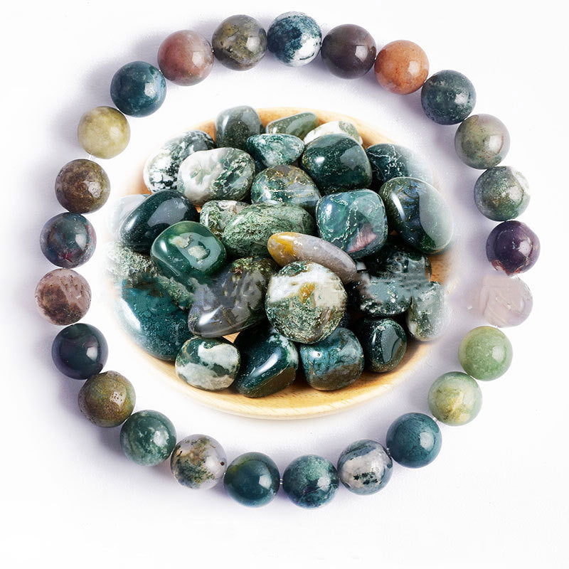 Hand Polished 8mm Natural Round Stone Beads Unisex Vintage Bracelet