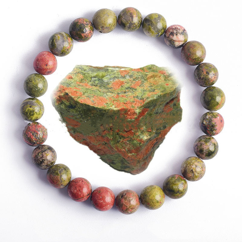 Hand Polished 8mm Natural Round Stone Beads Unisex Vintage Bracelet