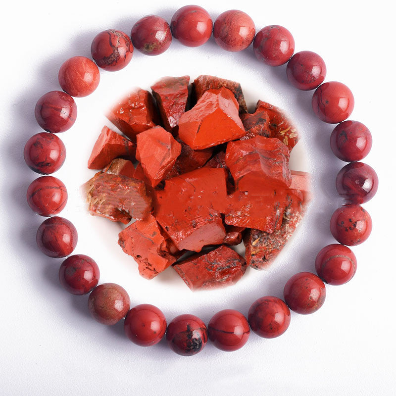 Hand Polished 8mm Natural Round Stone Beads Unisex Vintage Bracelet