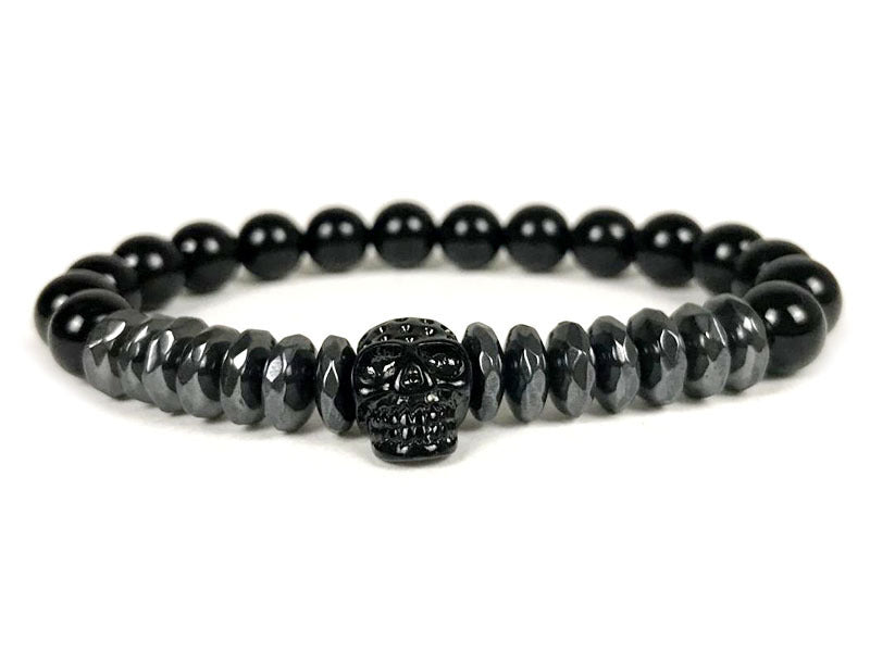 Natural Color-preserving Black Gallstone Stainless Steel Skull Northskull Bracelet