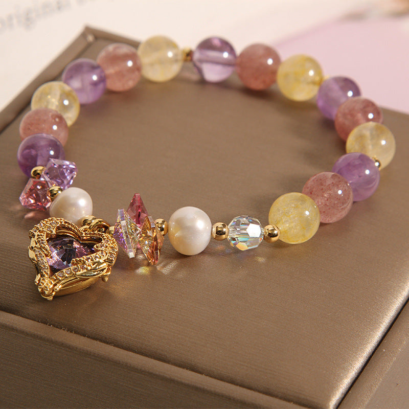 Women's Fashion Rose Red Tigereye Crystal Bracelet