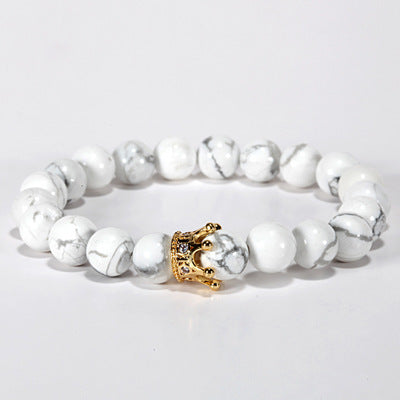 Copper Inlaid Zircon Crown Natural White Turquoise Bracelet